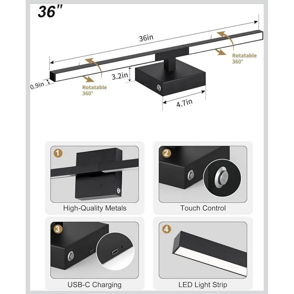 36 Inch Battery Operated Wall Sconce‎ Set of Two, 8000mAh USB Rechargeable W...
